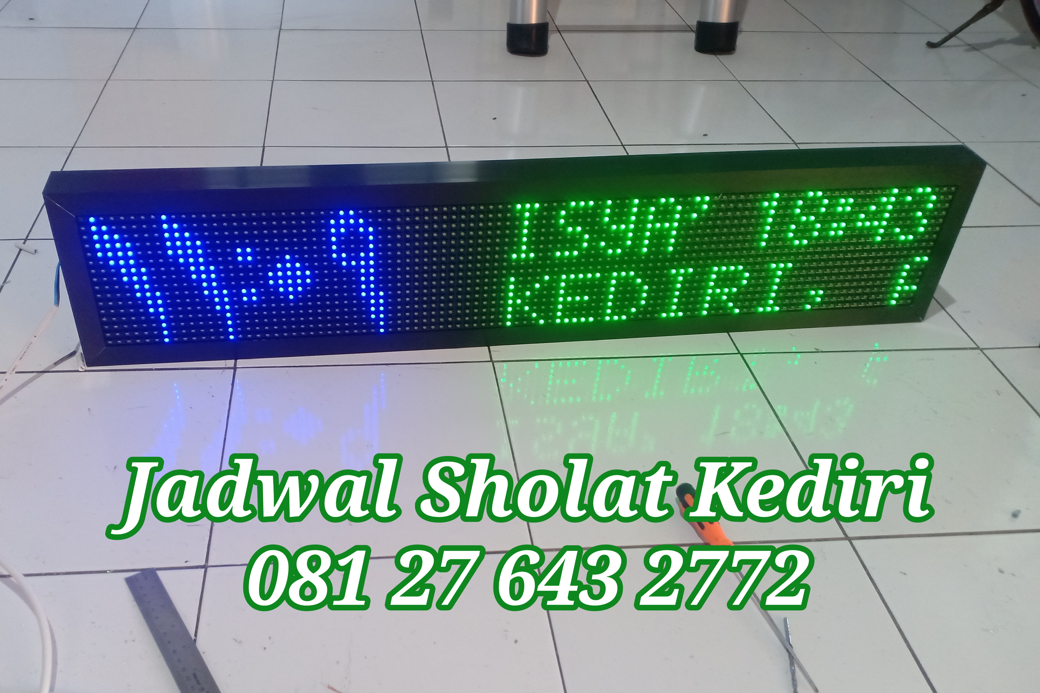 Jadwal sholat otomatis warna biru strip hijau pasang Bagor Nganjuk dengan ukuran 20x100cm yang sangat awet dan mudah untuk digunakan. Sehingga semua orang dapat menggunakan jadwal sholat ini dengan baik.